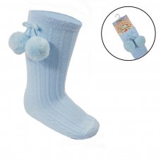 S355-B: Blue Knee Length Socks w/Pom Pom (0-24 Months)